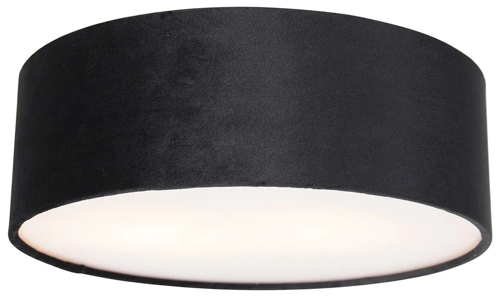 Candeeiro de teto moderno preto 30 cm com interior dourado - Drum Moderno