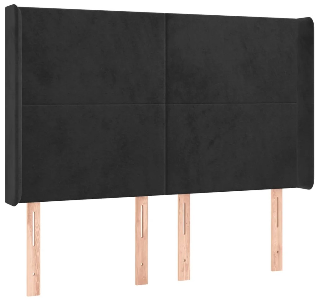 Cabeceira de cama c/ luzes LED veludo 147x16x118/128 cm preto
