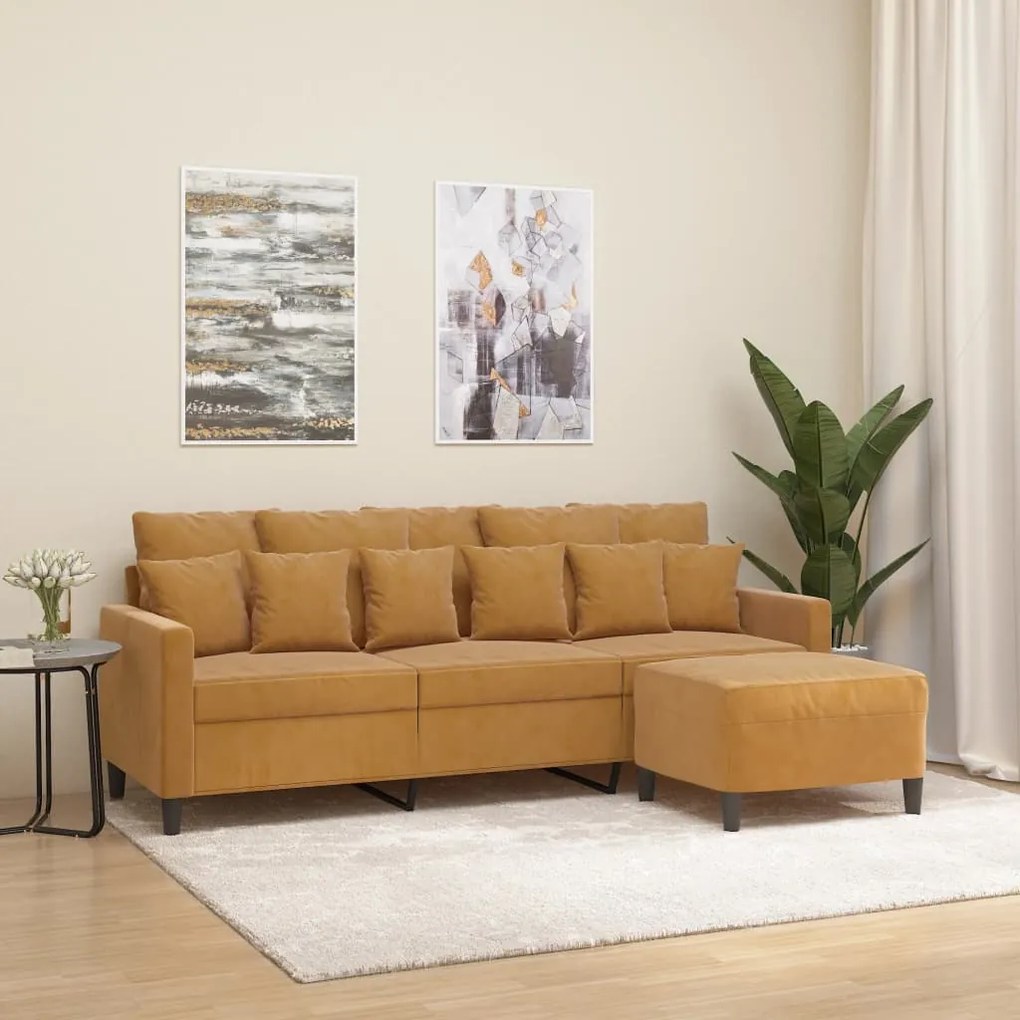 vidaXL Sofá de 3 lugares com apoio de pés 180 cm veludo castanho