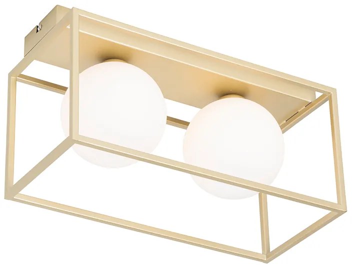 Candeeiro de teto design dourado com vidro branco 2 luzes - Aniek Design