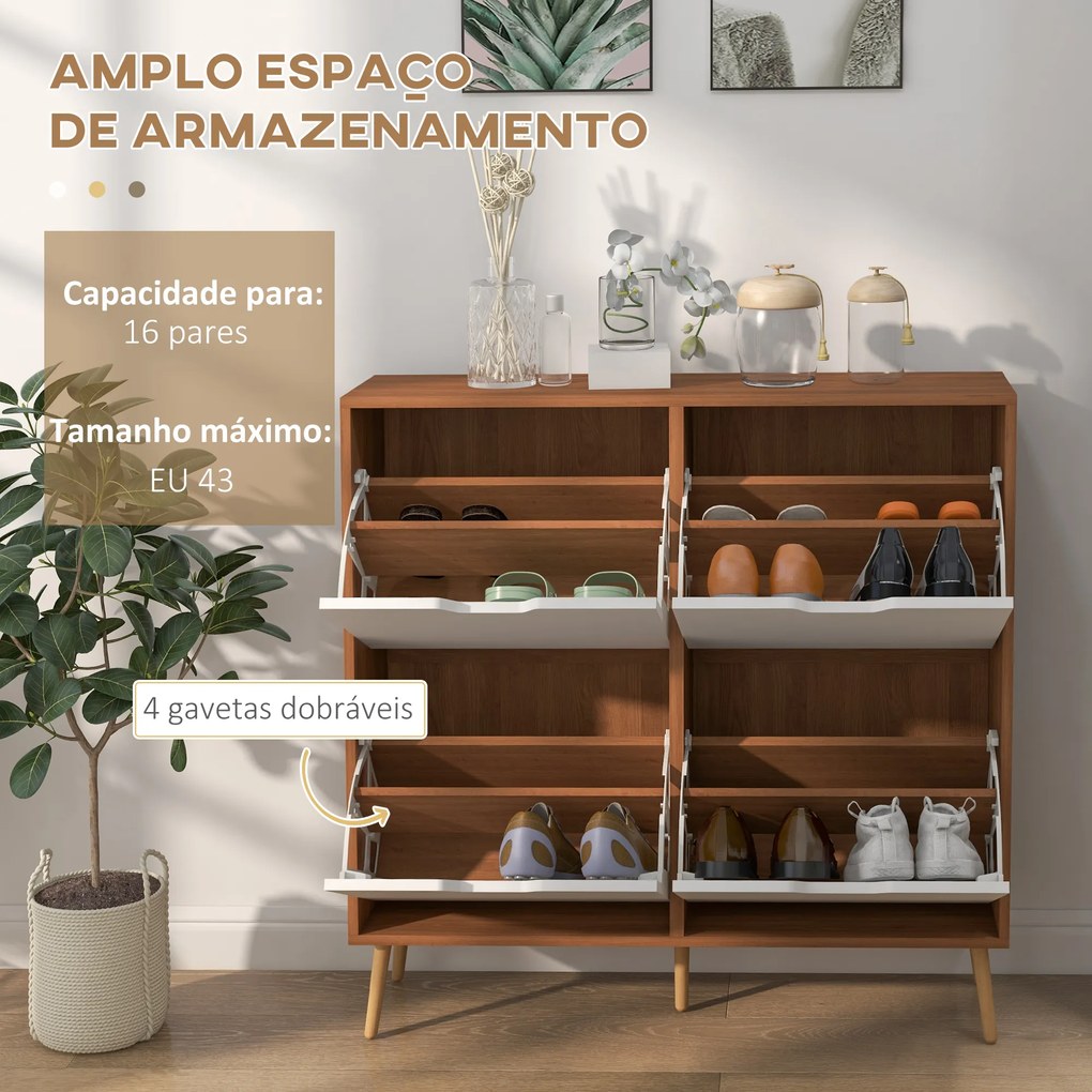 HOMCOM Sapateira com 4 Gavetas e Prateleiras Ajustáveis Móvel para Sapatos de Corredor para 16 Pares de Sapatos 95x26x95 cm Madeira