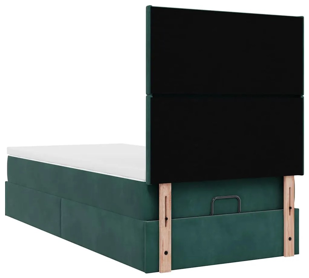 Estrutura de cama otomana vidaXL com colchões verde escuro Veludo