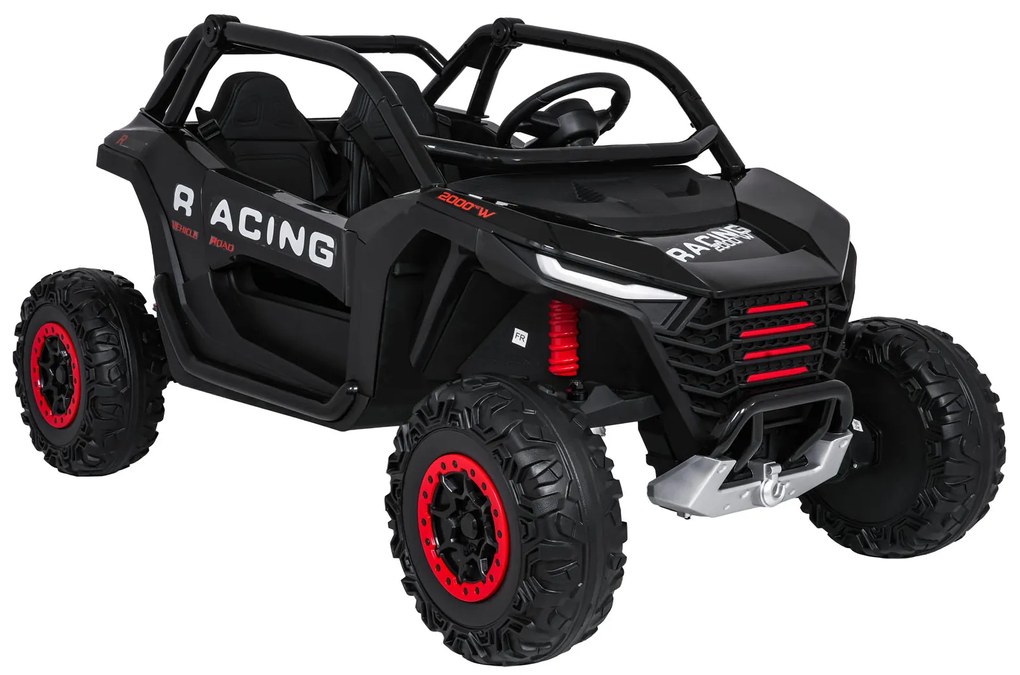 Carro elétrico para Crianças 4X4 2 Lugares 24V RACING Road 2000, Pneus Espuma EVA, Assento couro ecológico Preto