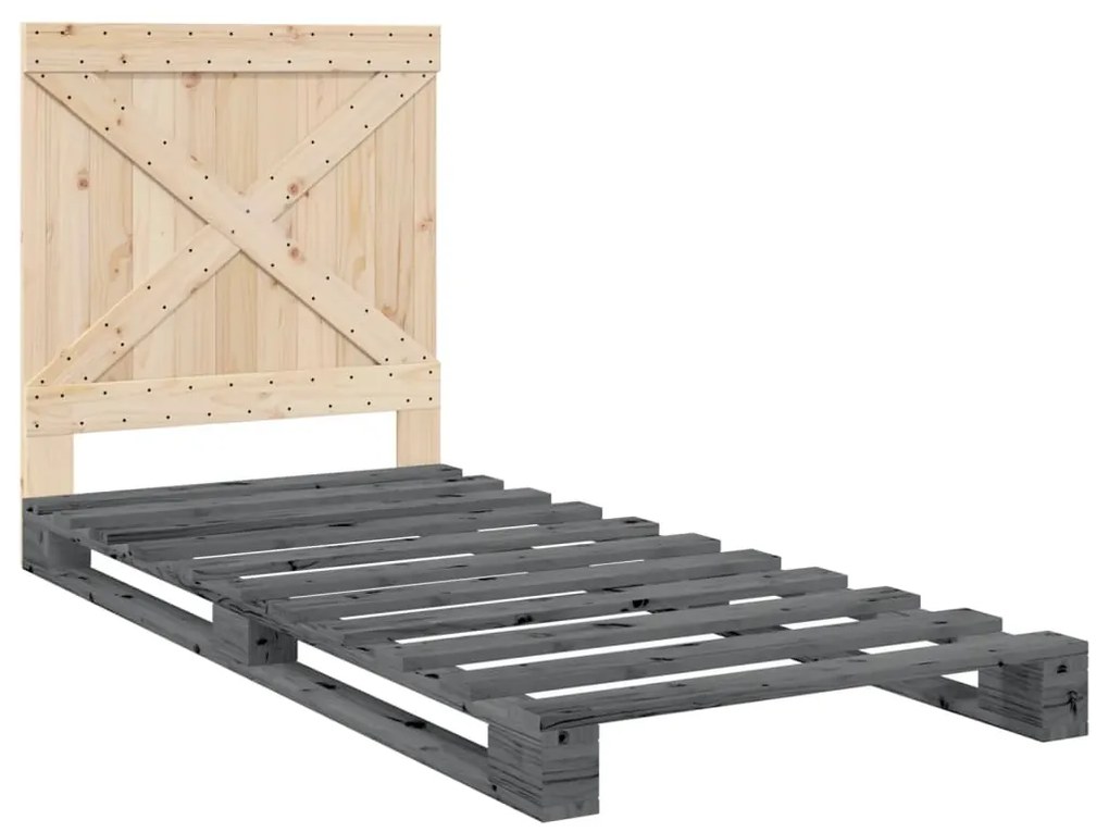 Estrutura de cama com cabeceira 90x200 cm pinho maciço cinzento
