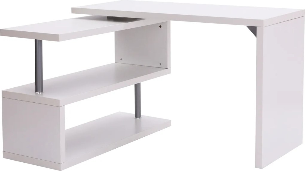 HOMCOM Secretária Modular com Estante Giratória 360° Melamina e Metal Cromado Branca | Aosom Portugal