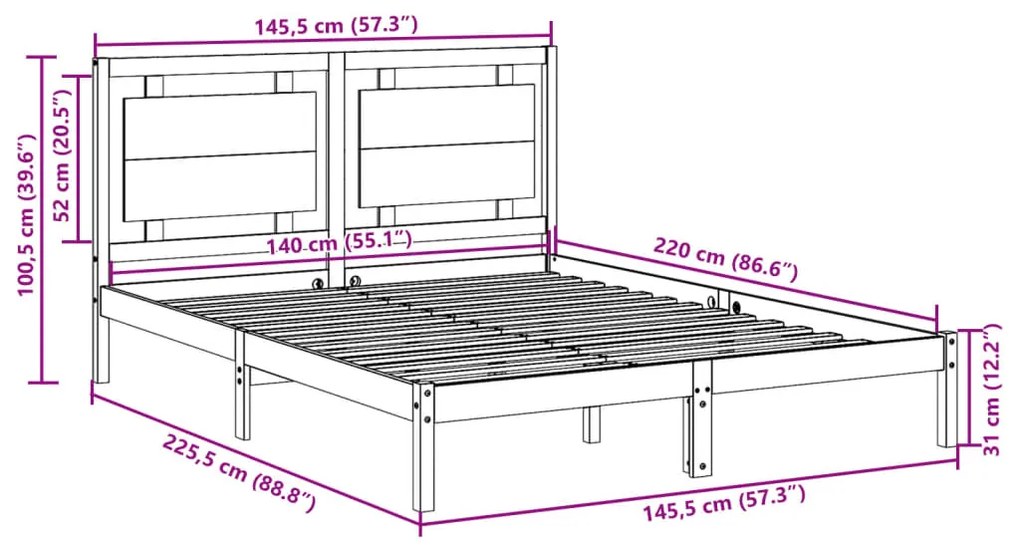 Cama extra longa sem colchão 140x220 cm madeira maciça