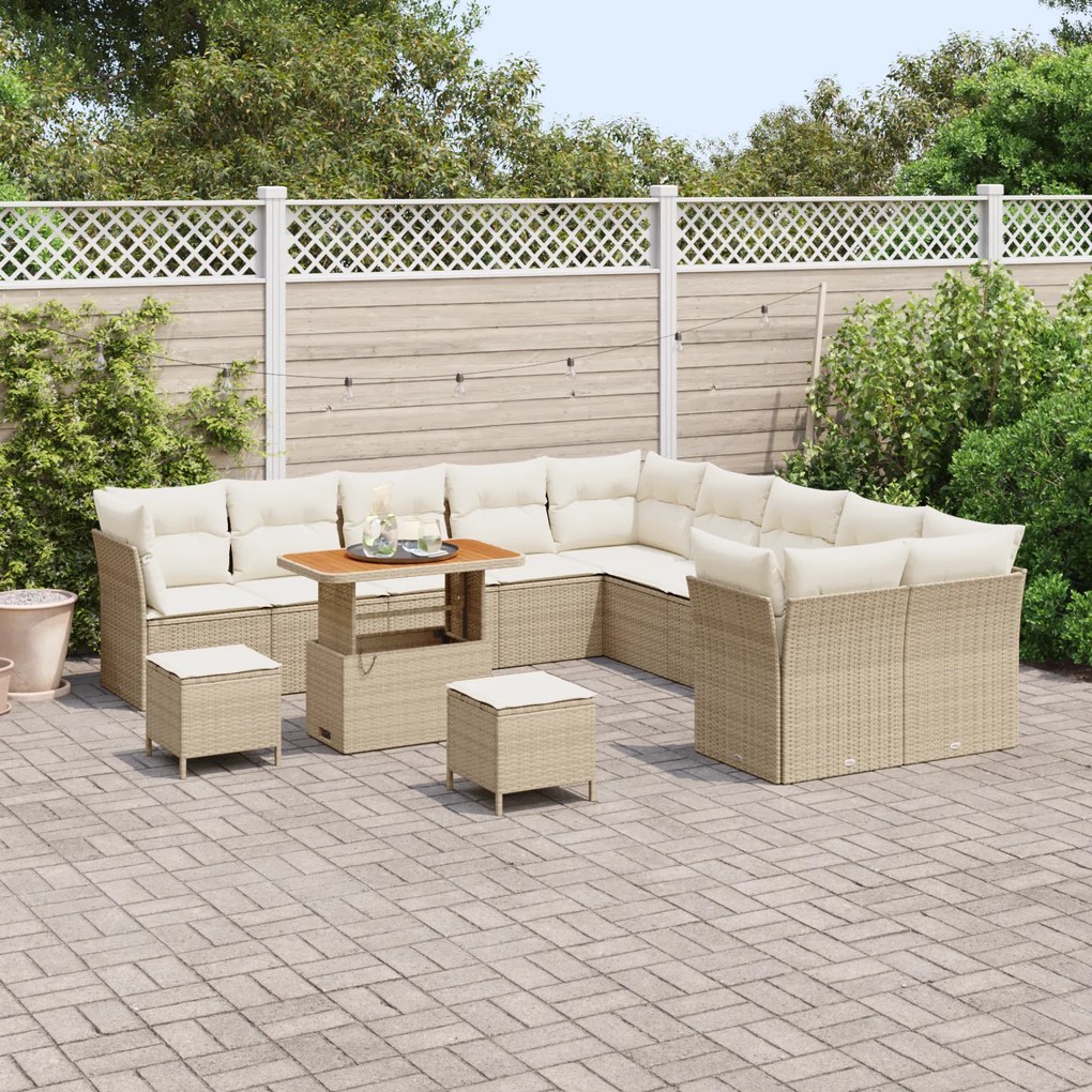 Conjunto de Sofá de Jardim vidaXL 13 Peças com Almofadas Bege Rattan P