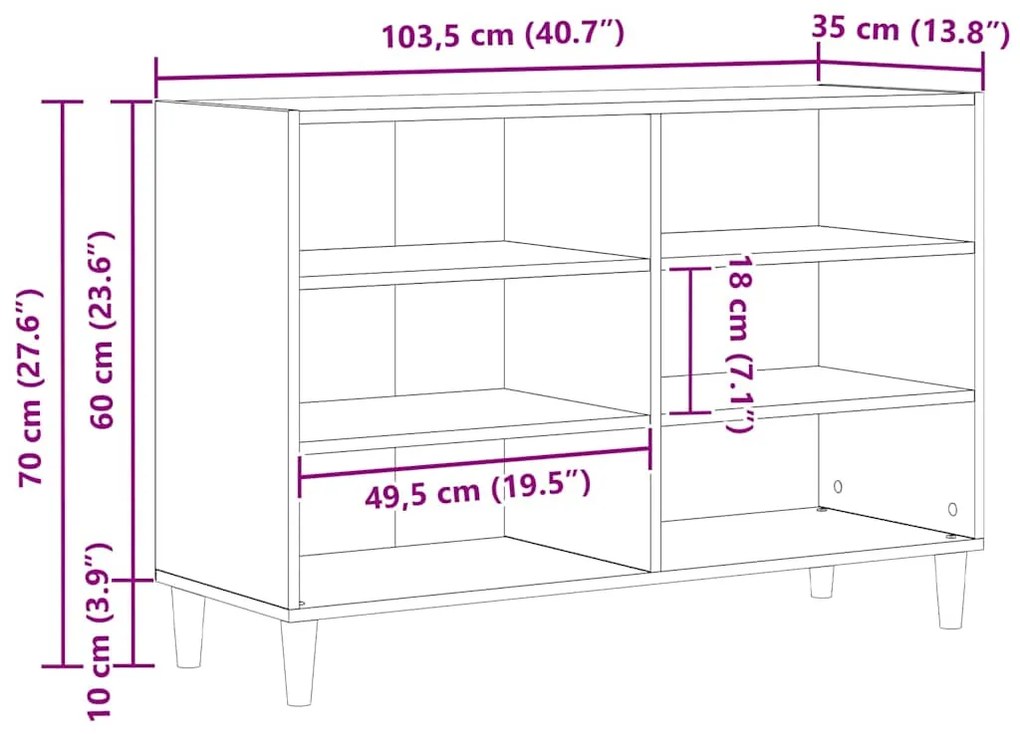Buffet vidaXL Preto Carvalho 103,5x35x70 cm Madeira de Engenharia