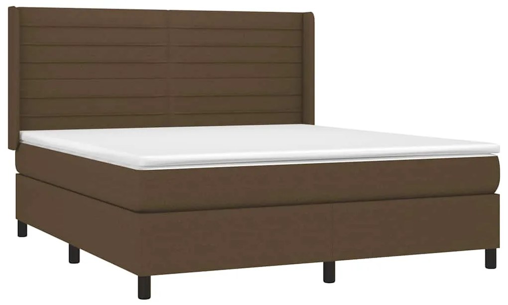 Cama box spring c/ colchão/LED 180x200cm tecido castanho-escuro