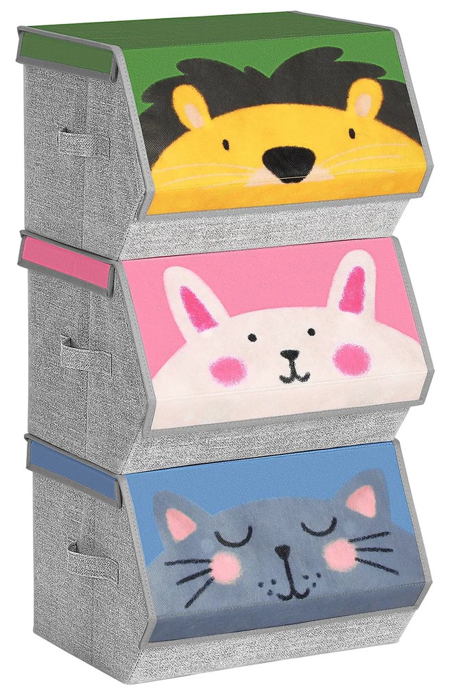 Conjunto de organizadores de espaço para crianças com tampas dobráveis | SONGMICS | 38 x 35 x 25 cm | rosa|azul|verde|cinzento | RFB760P01.