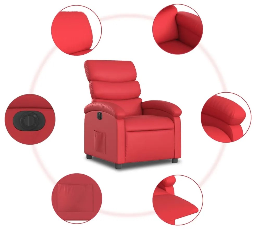 Poltrona reclinável elétrica couro artificial vermelho