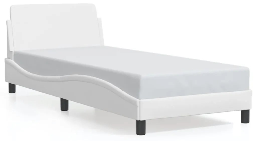 Estrutura de cama c/ cabeceira couro artificial 90x190cm branco