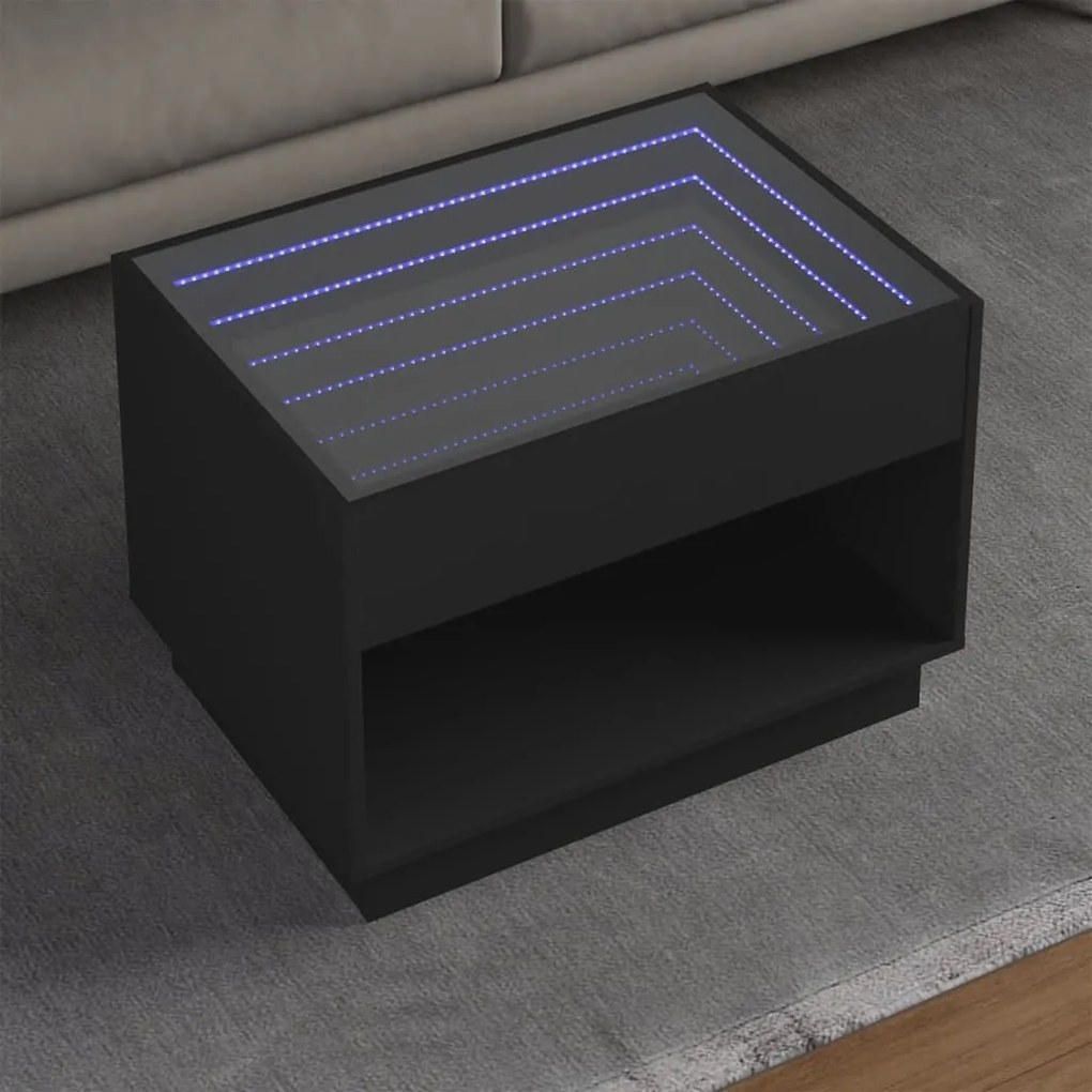 vidaXL Mesa de centro luzes LED Infinity 70x50x50 cm preto