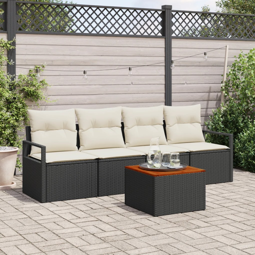 Conjunto de Sofá Jardim vidaXL 5 Peças com Almofadas Preto Polirrattan