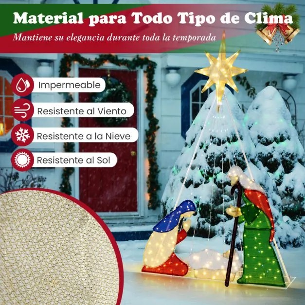 Presépio de Jesus iluminado com 240 luzes LED e 6 modos de iluminação para interior e exterior, com 1,8 m