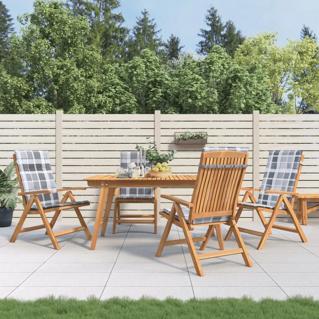 vidaXL Cadeiras de jardim reclináveis c/ almofadões 4 pcs teca maciça