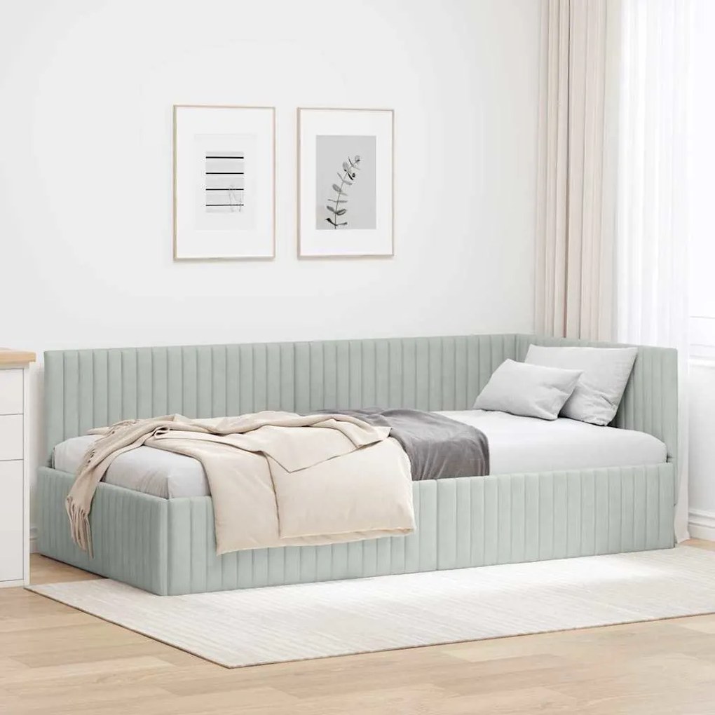 vidaXL Estrutura de Cama de Canto Cinzento-claro 90 cm x 200 cm Veludo