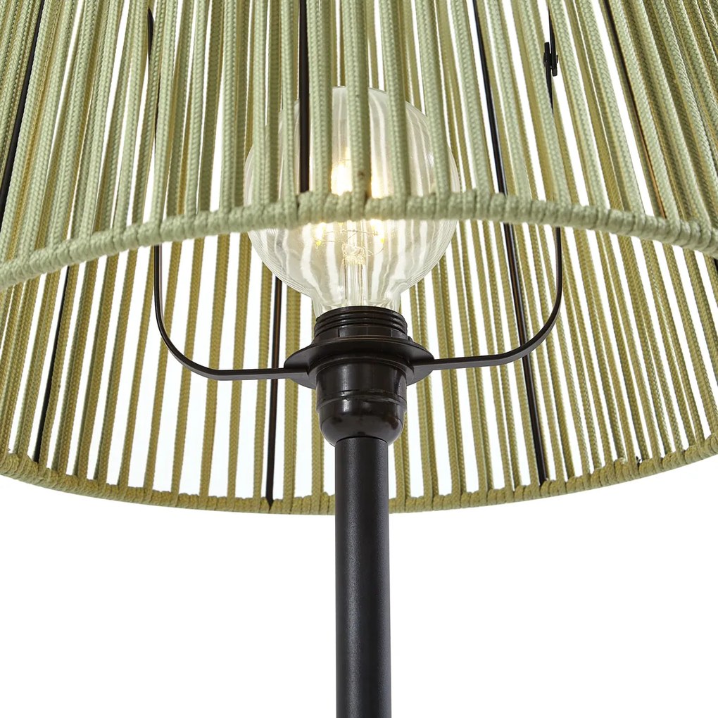 Candeeiro de pé para exterior preto com abajur de corda verde IP44 - Virginia Jayla