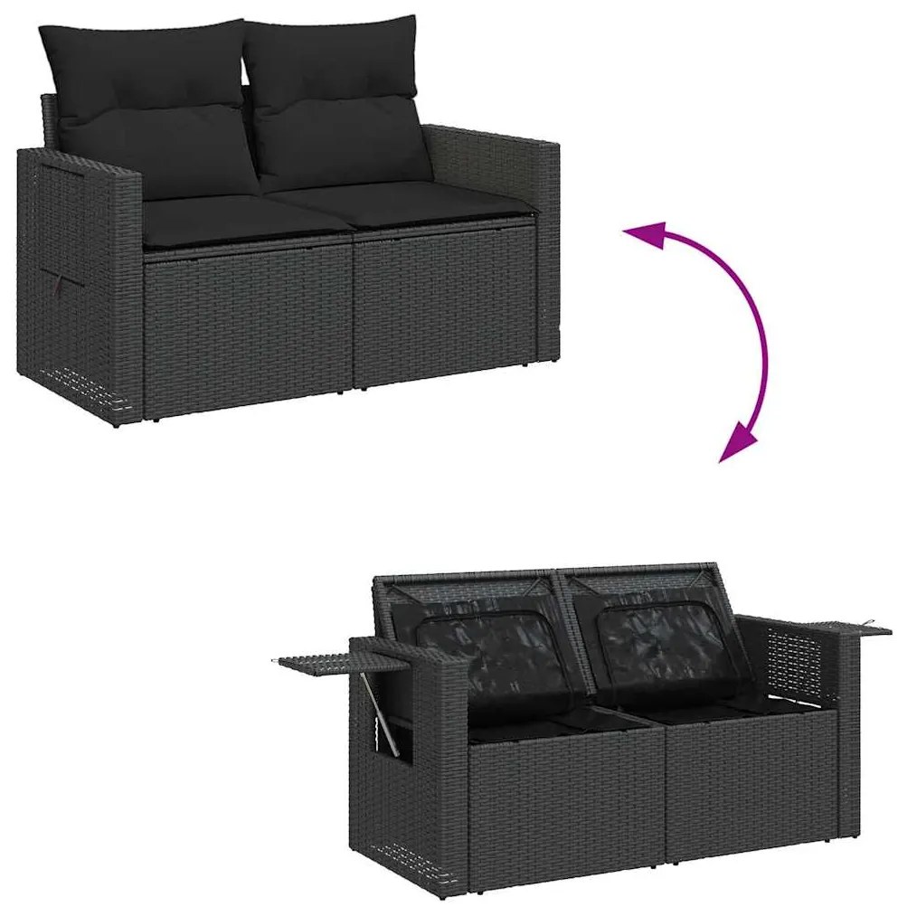 8 pcs conjunto sofás jardim com almofadões vime PE/acácia preto