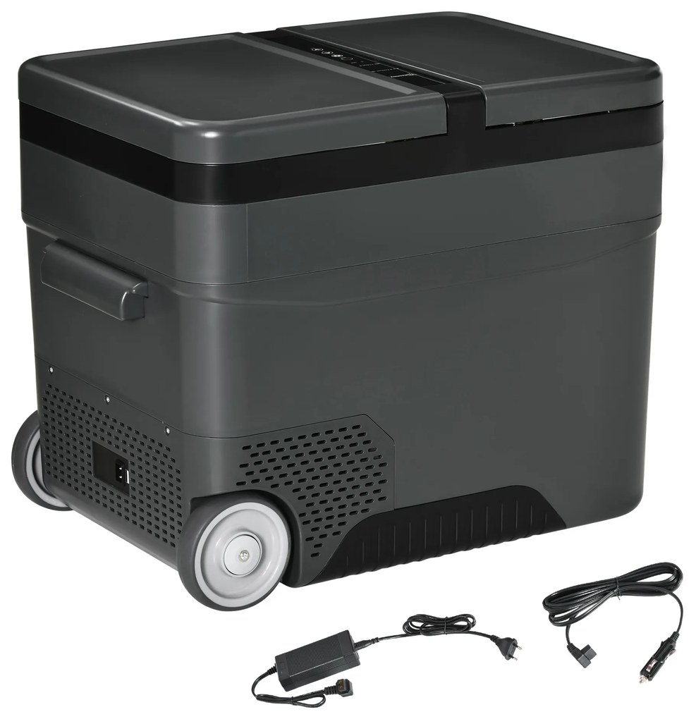 Outsunny Geleira Elétrica de Compressor Portátil 45L Geleira de Carro 12/24V CC com Temperatura de 10℃ a -22℃ 63,2x42x50,8cm Cinza | Aosom Portugal