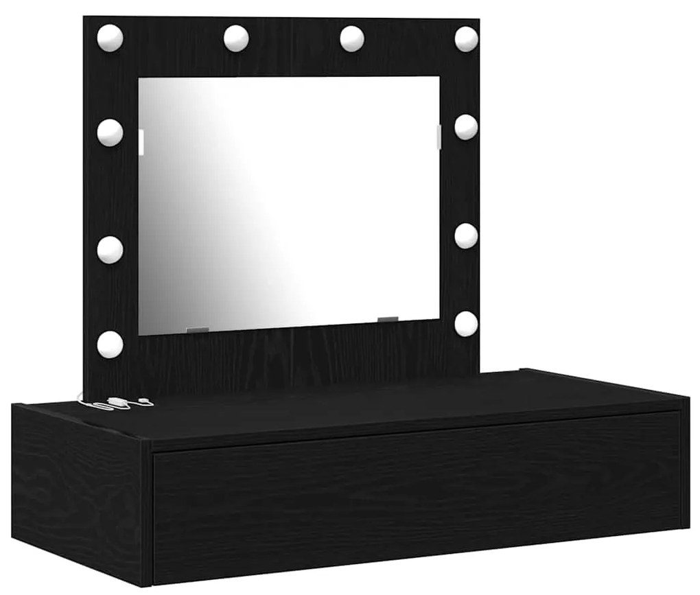 Mesa de Maquiagem Montada na Parede com Luzes LED em Carvalho Preto