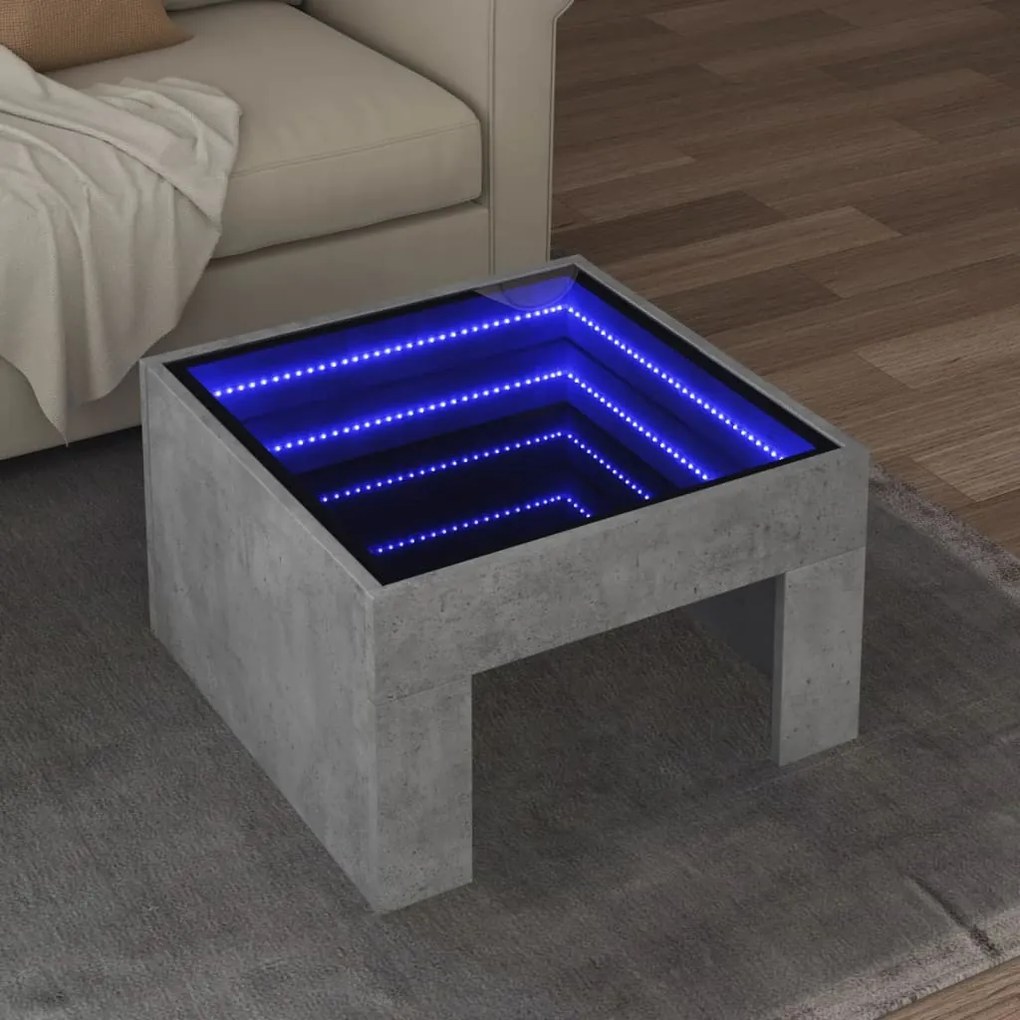 vidaXL Mesa de centro luzes LED Infinity 50x50x30 cm cinzento cimento
