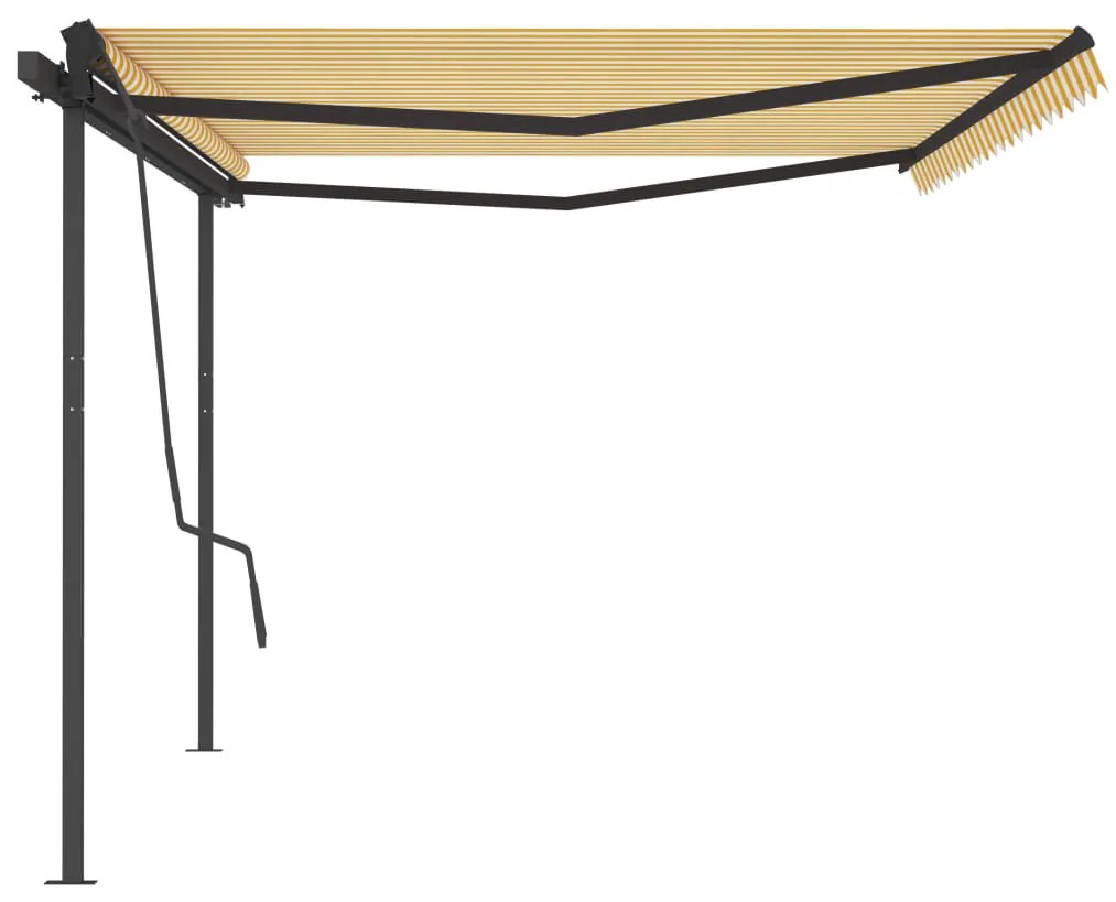 Toldo retrátil manual com postes 5x3,5 m amarelo e branco