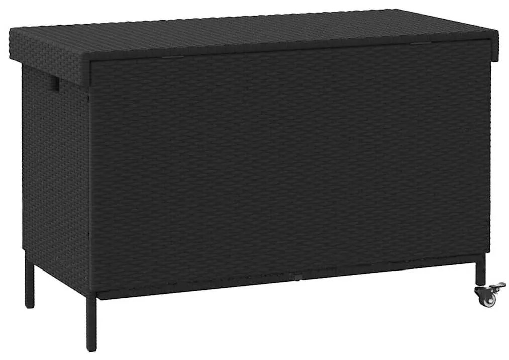 Caixa de arrumação jardim com rodas 110x55x73 cm vime PE preto