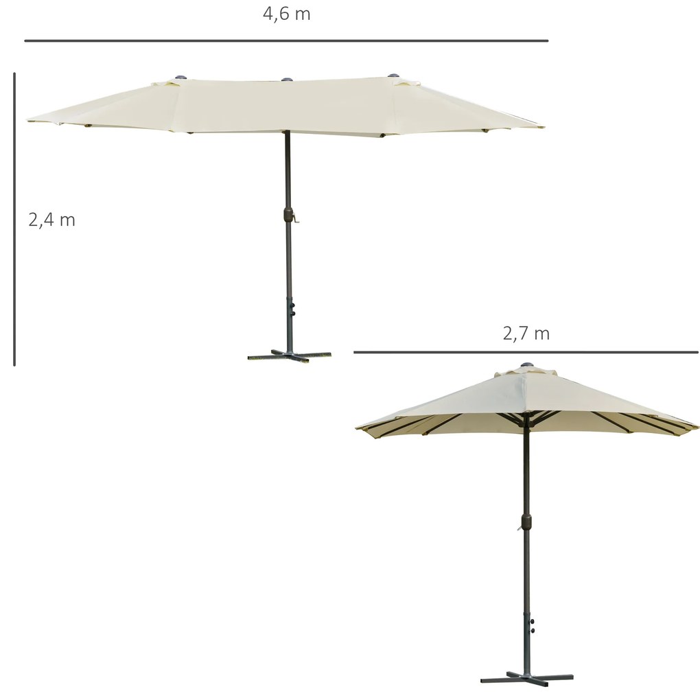 Chapéu de Sol Duplo 4,55x2,65x2,38 m Chapéu de Sol de Jardim com Manivela Manual com Proteção Solar UV Creme