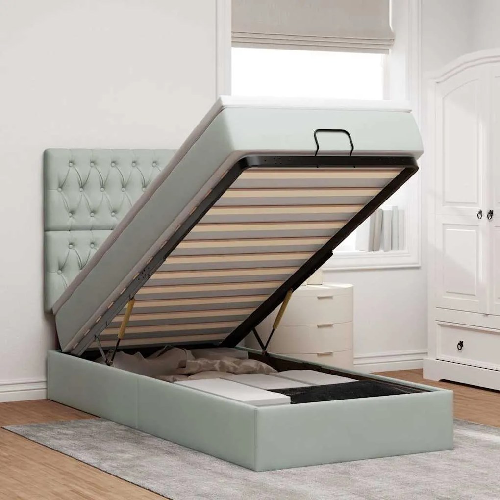 vidaXL Estrutura cama otomana colchões 90x200 cm veludo cinzento claro