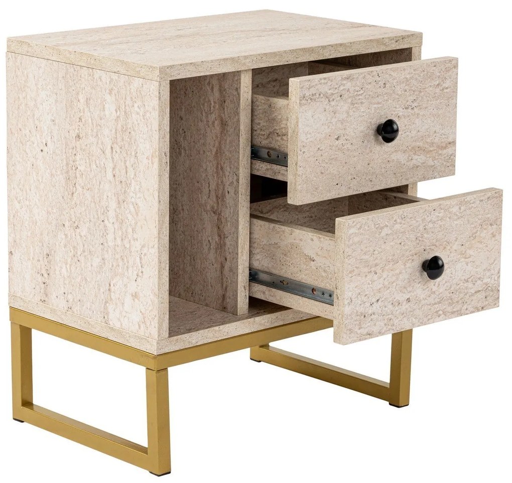 Mesa de Cabeceira "Glimmer" – Travertine e Dourado, 45,2x29,5x50 cm, D