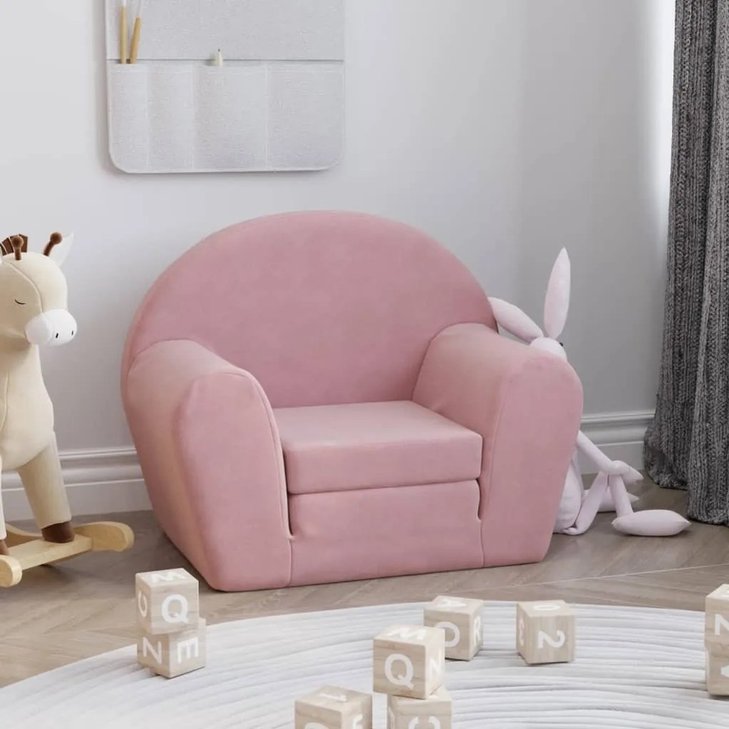 341778 vidaXL Sofá infantil de pelúcia rosa
