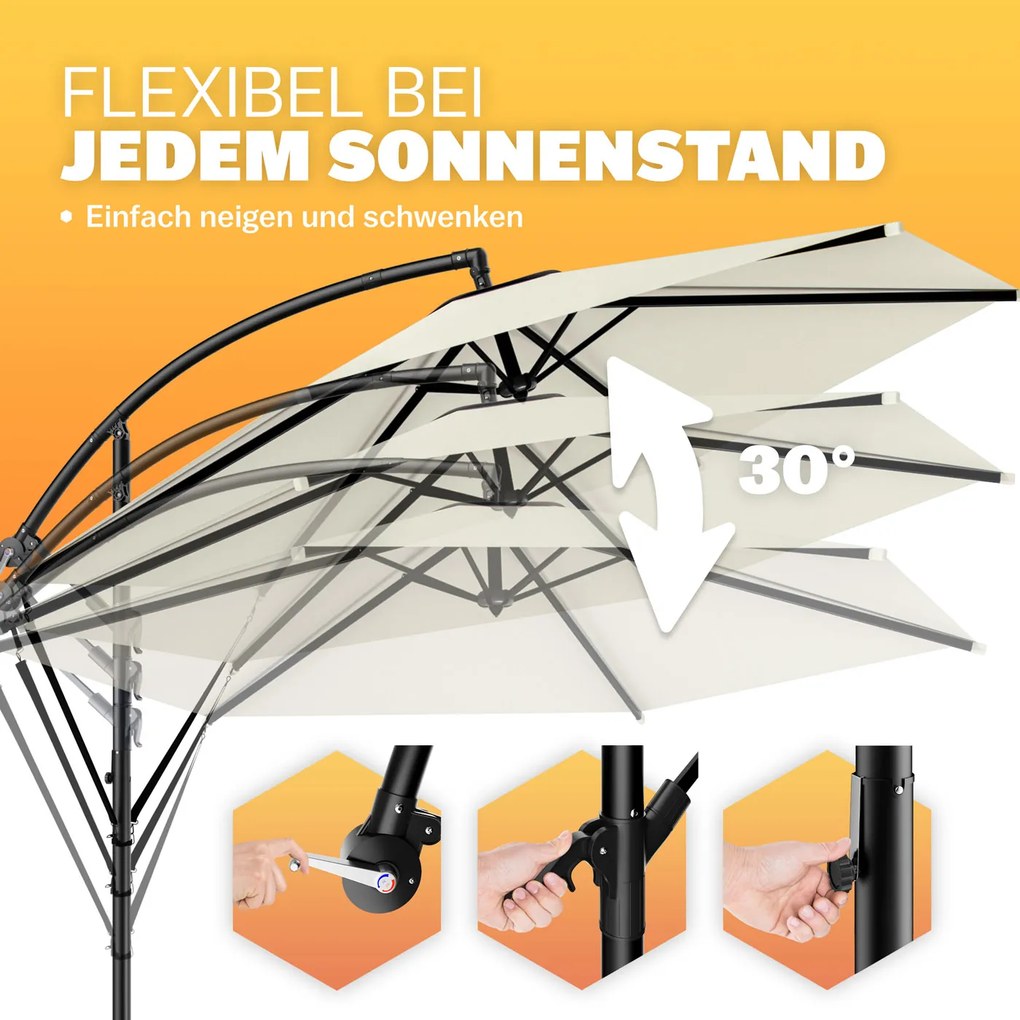 Guarda-sol cantilever em alumínio Ø330cm Proteção UV 80+ creme