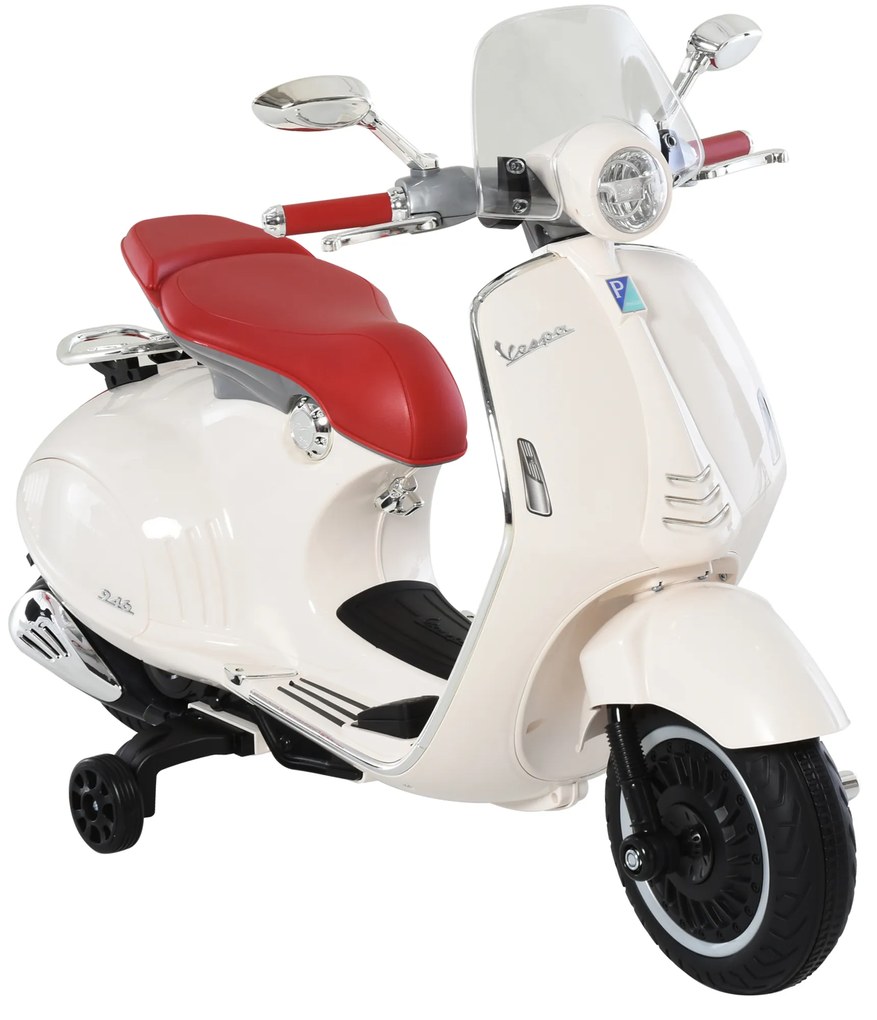 Motocicleta VESPA Elétrica acima de 3 Anos com Faróis Música 2 Rodas Auxiliares 108x49x75 cm Branco