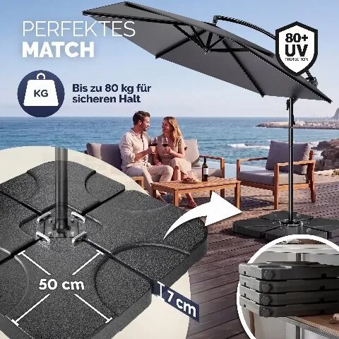 Conjunto completo de guarda-sol de 300 cm, incluindo 4 pesos e capa de proteção Antracite