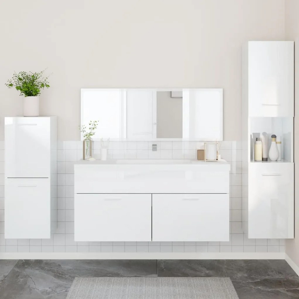 vidaXL 4pcs conj. móveis casa banho derivados madeira branco brilhante