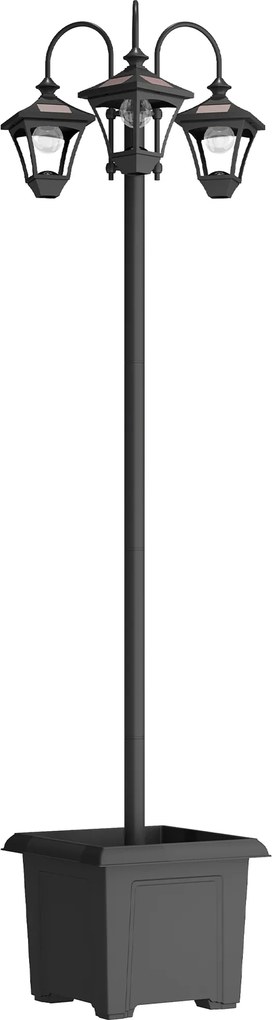 Candeeiro Solar de Jardim com Floreiras 3 Cabeças Impermeável IP44 Ligação/Desligamento Automático e Altura Ajustável 52x52x185 cm Preto