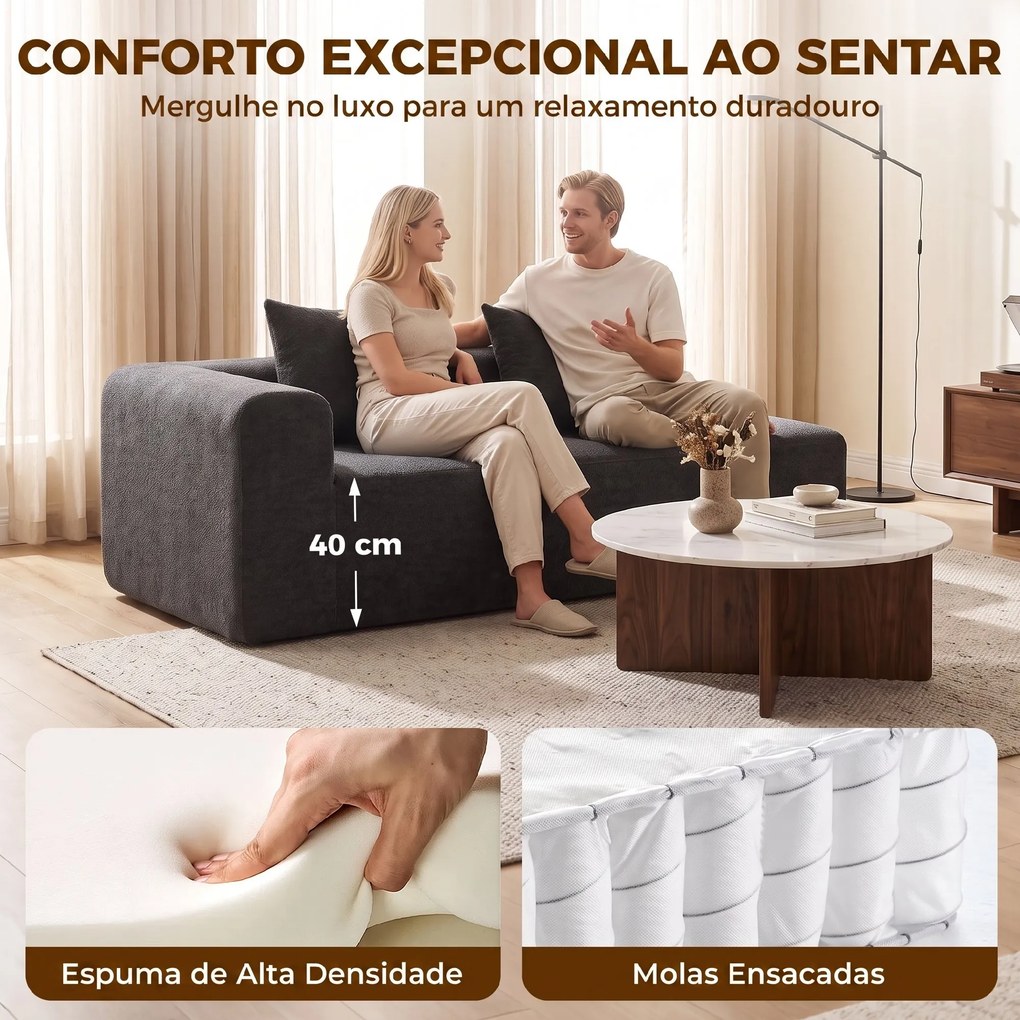Sofá de 2 Lugares em Chenille com 2 Almofadas Assento com Molas sem Montagem 171,5x91,5x83 cm Cinza Escuro