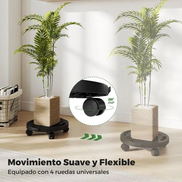 Plataforma redonda móvel 30 x 28 x 7 cm Suporte para plantas com 4 rodas universais Plataforma rolante móvel para móveis, vasos e floreiras Preta