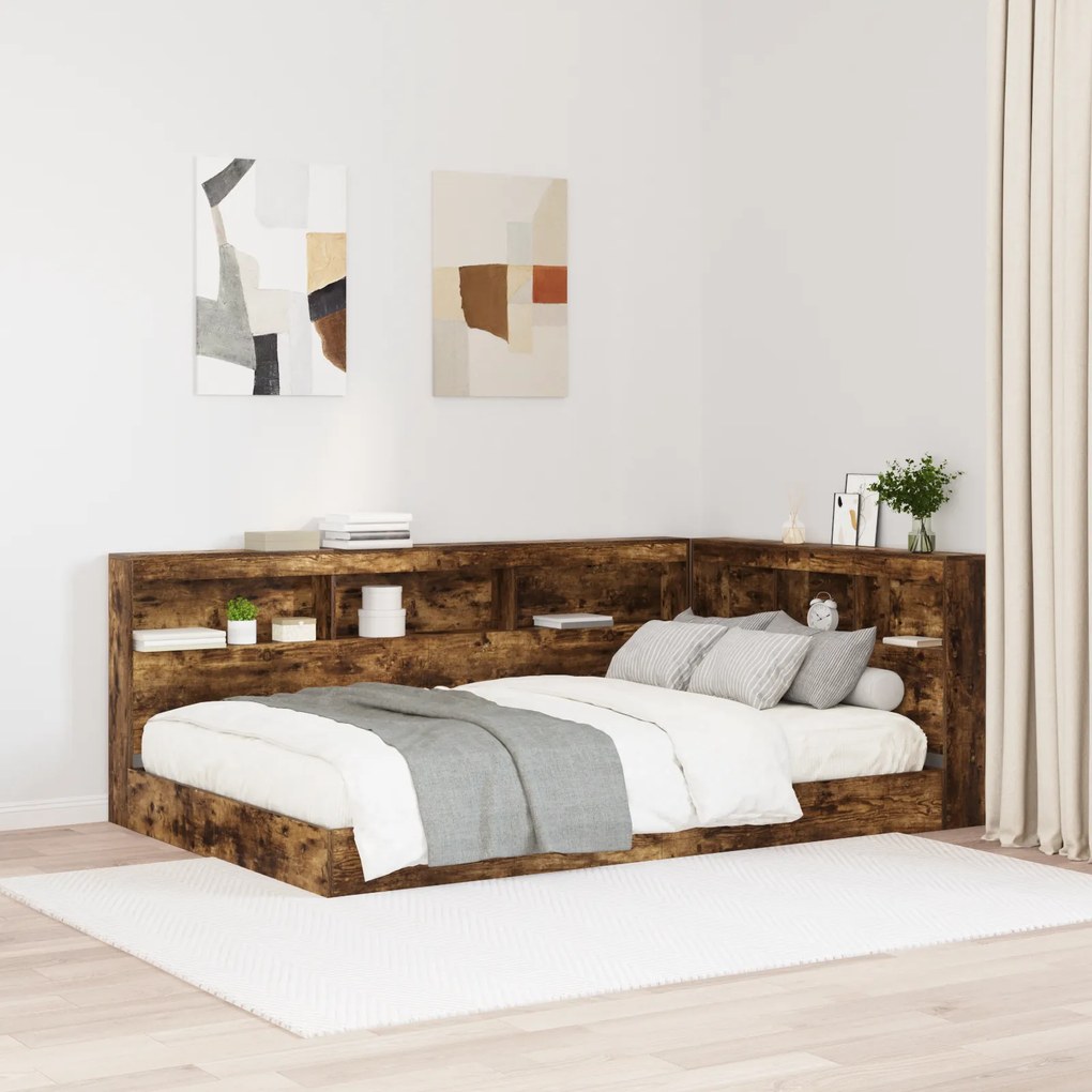 vidaXL Cama Estante Carvalho Fumado 120x200 cm Madeira Engenheirada
