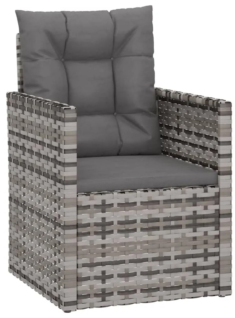 3 pcs conjunto lounge exterior c/ almofadões vime PE cinzento