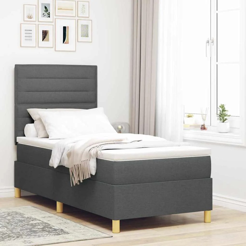 vidaXL Cama Box Spring com Colchão Cinza Escuro Solteiro Tecido
