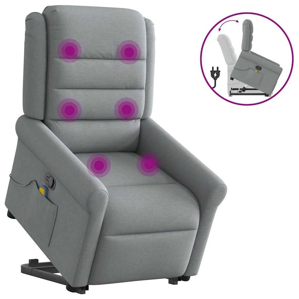 Poltrona reclinável massagens tecido cinzento-claro