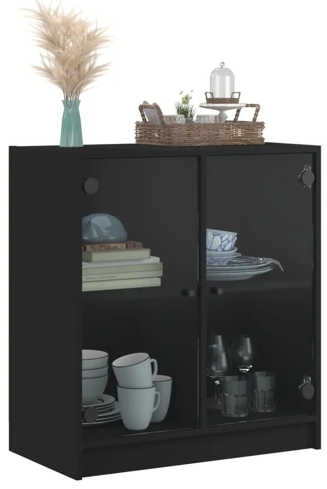 Armário de apoio c/ portas de vidro 68x37x75,5 cm preto