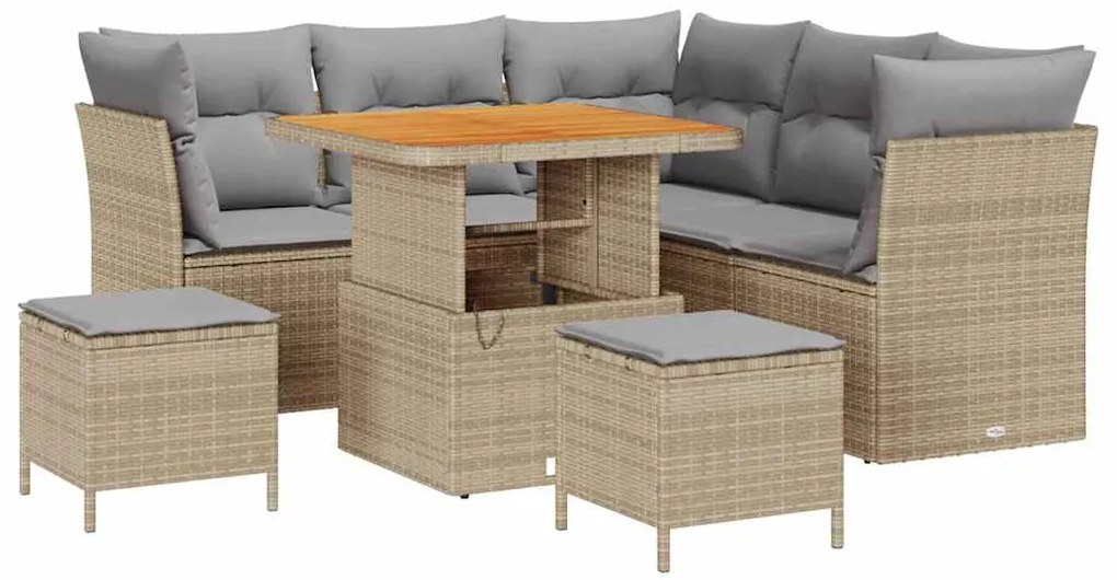 Conjunto de Sofás de Jardim 8 Peças com Almofadas Bege em Rattan Poli