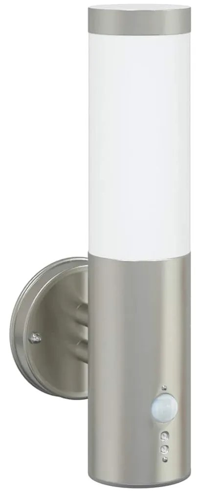 Lanterna de Parede Externa com Sensor Prateado Aço Inoxidável IP44