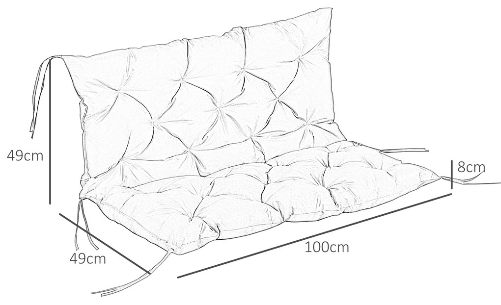 Almofada para Banco com Encosto 100x98x8 cm Almofada de Banco de 3 Lugares com 6 Cordões de Fixação para Jardim