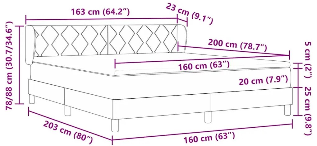 Cama Box Spring com Colchão Rosa 160x200 cm Veludo