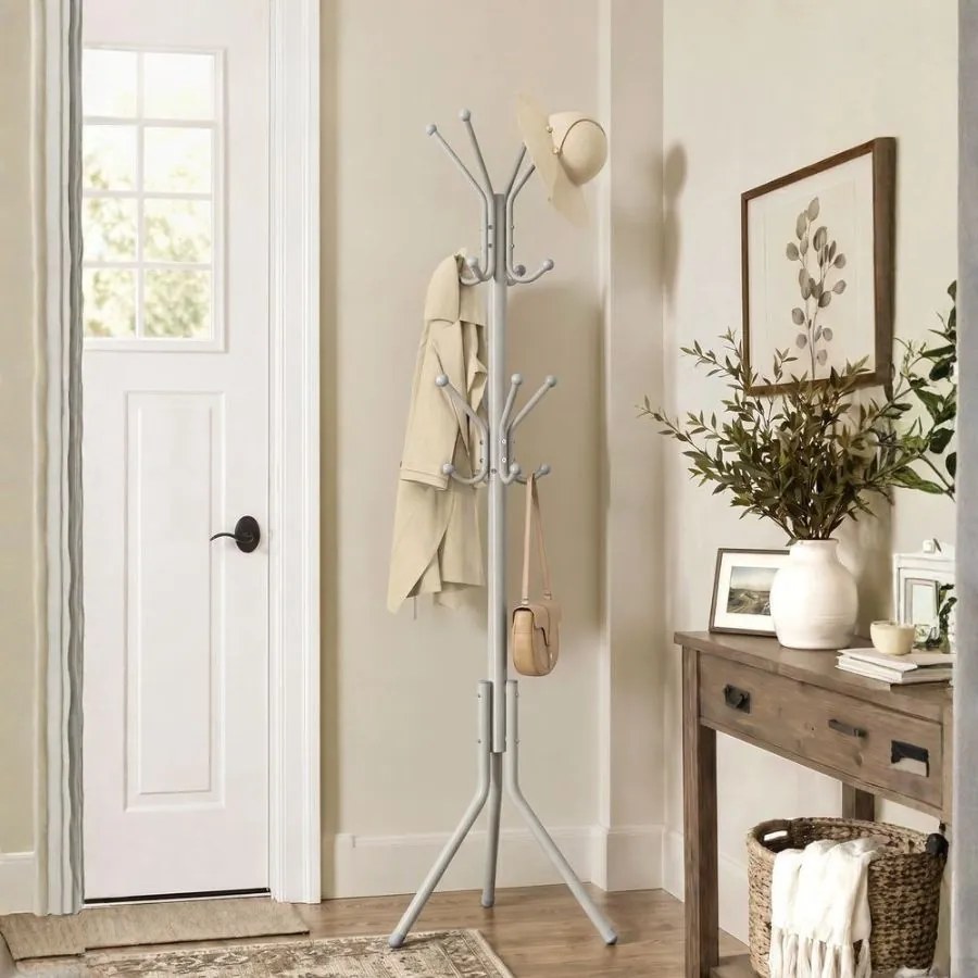 Bengaleiro em metal 48 x 43 x 175 cm com 16 ganchos de cor Greige