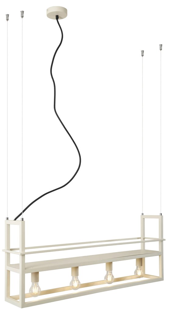 Candeeiro suspenso industrial bege 4 luzes - Cage Rack Industrial